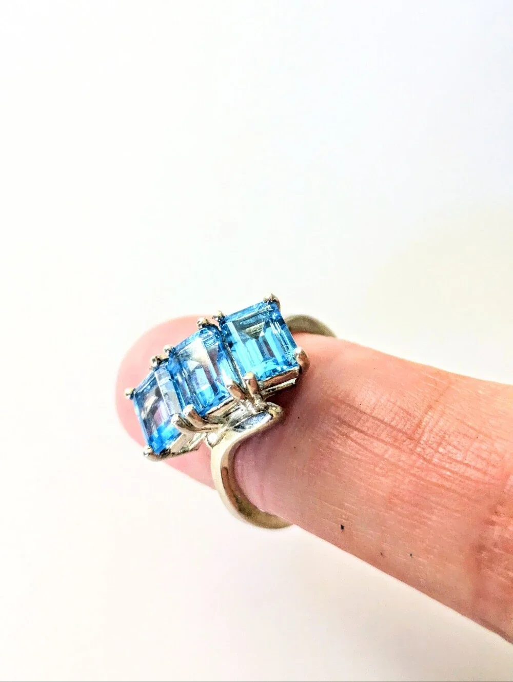 Sterling Silver 3.90 CTW Emerald Cut Swiss Blue Topaz Vintage Ring Size 6.5